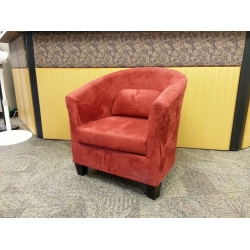 Red Micro Suede Reception Tub Chair w Throw Pillow